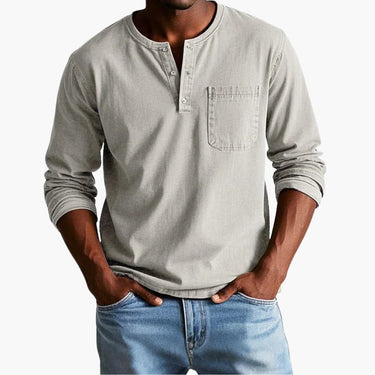 Classic Men’s Long Sleeve Henley T Shirt With Button Placket And Chest Pocket