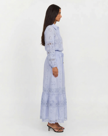 Classic Women’s Button Front Shirt And Maxi Skirt Set With Long Sleeve And Drawstring Waist