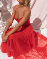 Corset Bodice Wedding Guest Dress with Tulle Midi Skirt