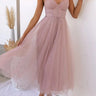Corset Bodice Wedding Guest Dress with Tulle Midi Skirt