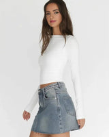 Cropped Boat-Neck Top with Long Sleeves
