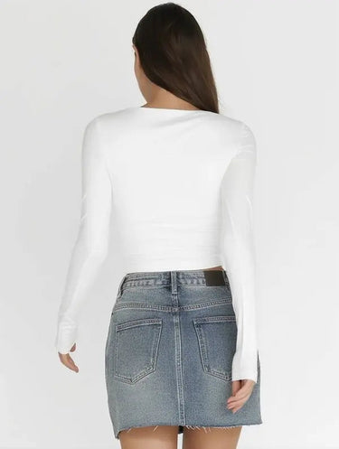 Cropped Boat-Neck Top with Long Sleeves