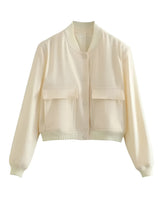 Cropped Varsity Bomber Jacket with Flap Pockets