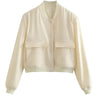 Cropped Varsity Bomber Jacket with Flap Pockets