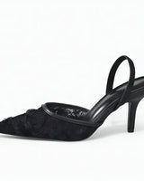 Embroidered Mesh Slingback Heels with Pointed Toe
