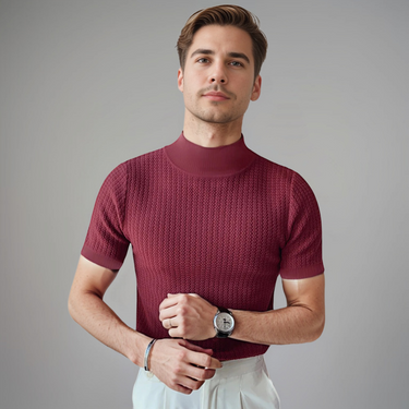 Refined Men’s Textured Knit T Shirt With Short Sleeve Crew Neck