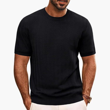 Refined Men’s Textured Knit T Shirt With Short Sleeve Ribbed Crew Neck