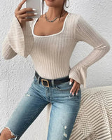 Square-Neck Top with Flared Long Sleeves