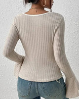 Square-Neck Top with Flared Long Sleeves