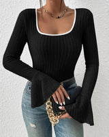 Square-Neck Top with Flared Long Sleeves