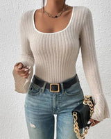 Square-Neck Top with Flared Long Sleeves