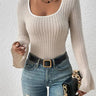 Square-Neck Top with Flared Long Sleeves