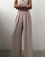Wide Leg Jumpsuit with Sweetheart Neckline and Pleated Waist