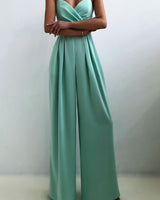 Wide Leg Jumpsuit with Sweetheart Neckline and Pleated Waist