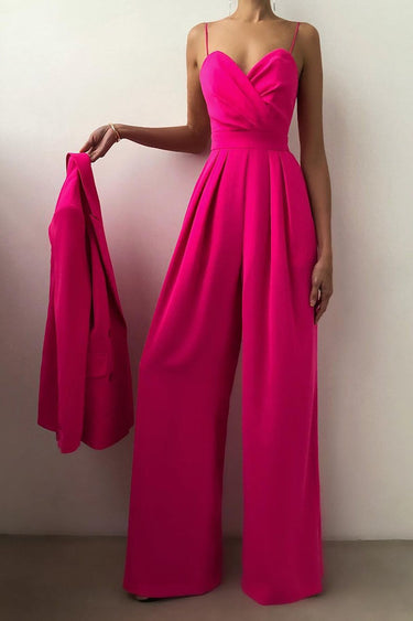 Wide Leg Jumpsuit with Sweetheart Neckline and Pleated Waist
