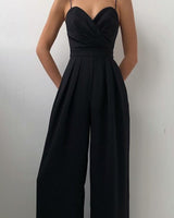 Wide Leg Jumpsuit with Sweetheart Neckline and Pleated Waist