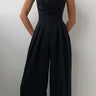 Wide Leg Jumpsuit with Sweetheart Neckline and Pleated Waist