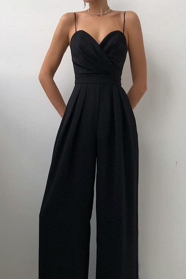 Wide Leg Jumpsuit with Sweetheart Neckline and Pleated Waist